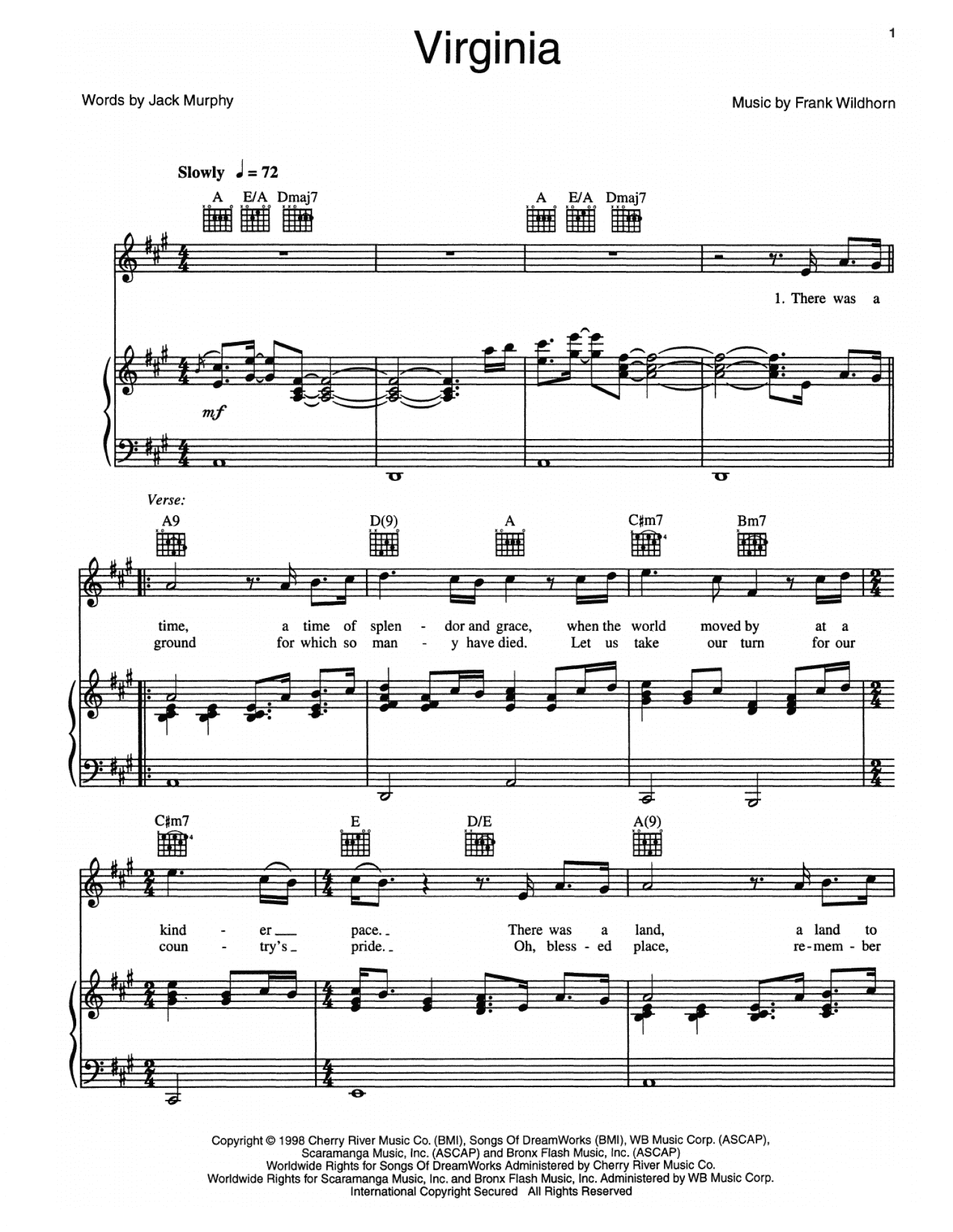 Virginia (Piano, Vocal & Guitar Chords (Right-Hand Melody))