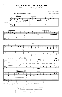 page one of Your Light Has Come (SAB Choir)