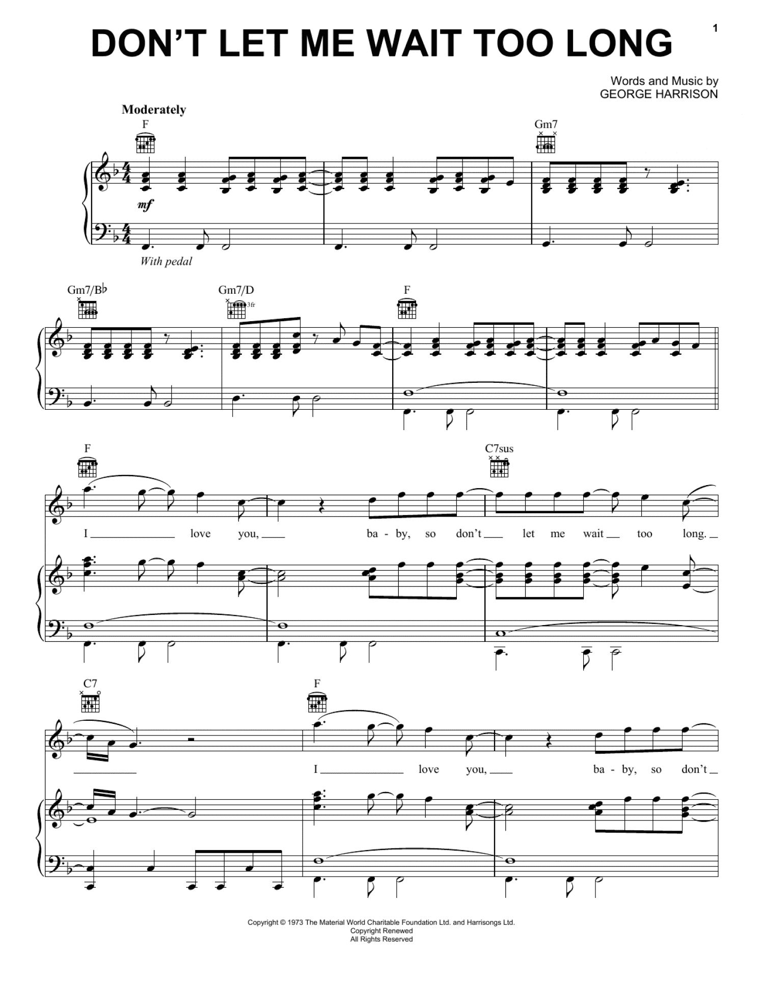 Don't Let Me Wait Too Long (Piano, Vocal & Guitar Chords (Right-Hand Melody))