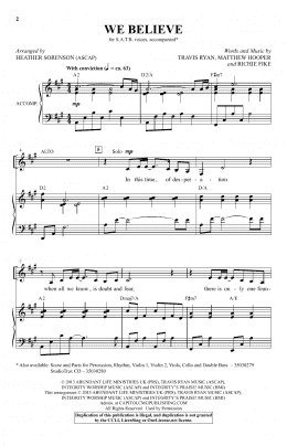 page one of We Believe (arr. Heather Sorenson) (SATB Choir)