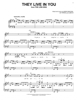 page one of They Live In You (from The Lion King: Broadway Musical) (Piano, Vocal & Guitar Chords (Right-Hand Melody))