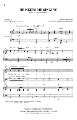 page one of He Keeps Me Singing (SATB Choir)