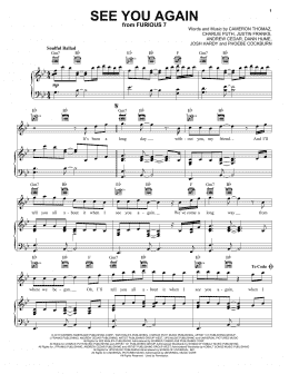 page one of See You Again (feat. Charlie Puth) (Piano, Vocal & Guitar Chords (Right-Hand Melody))