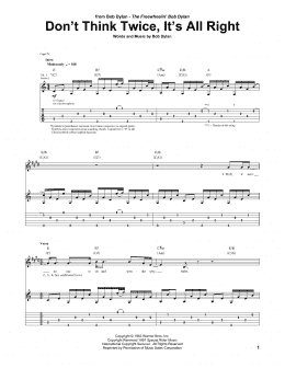page one of Don't Think Twice, It's All Right (Guitar Tab)