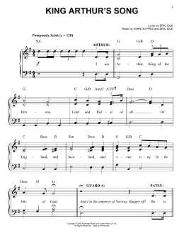 page one of King Arthur's Song (from Monty Python's Spamalot) (Easy Piano)