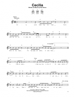 page one of Cecilia (Easy Guitar)