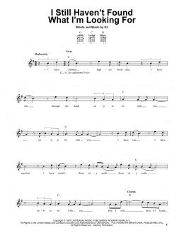 page one of I Still Haven't Found What I'm Looking For (Easy Guitar)