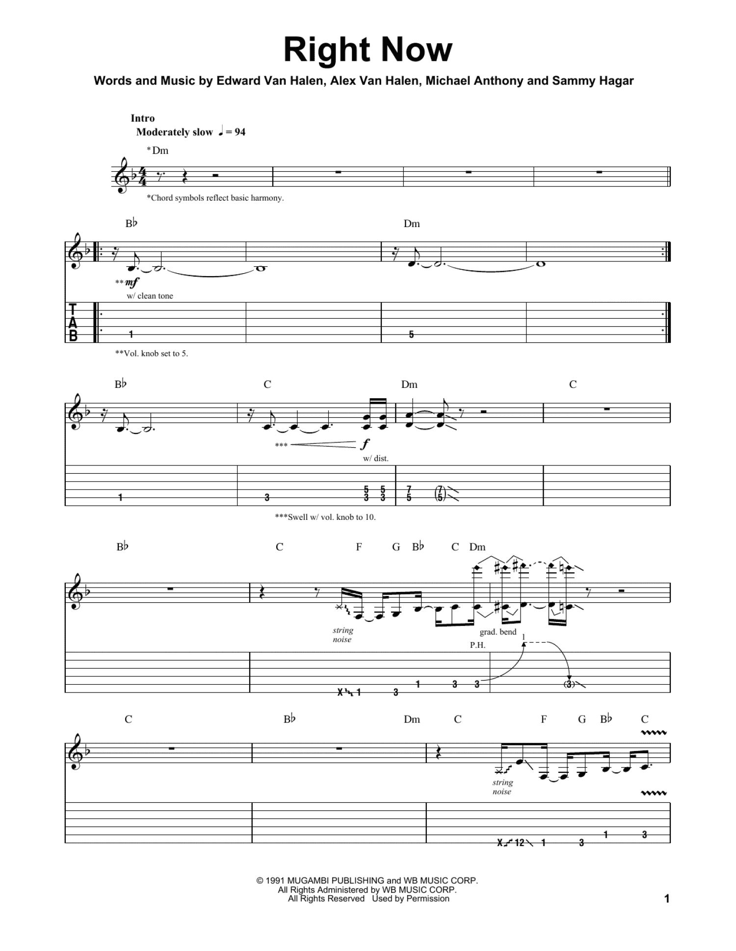 Right Now (Guitar Tab (Single Guitar))
