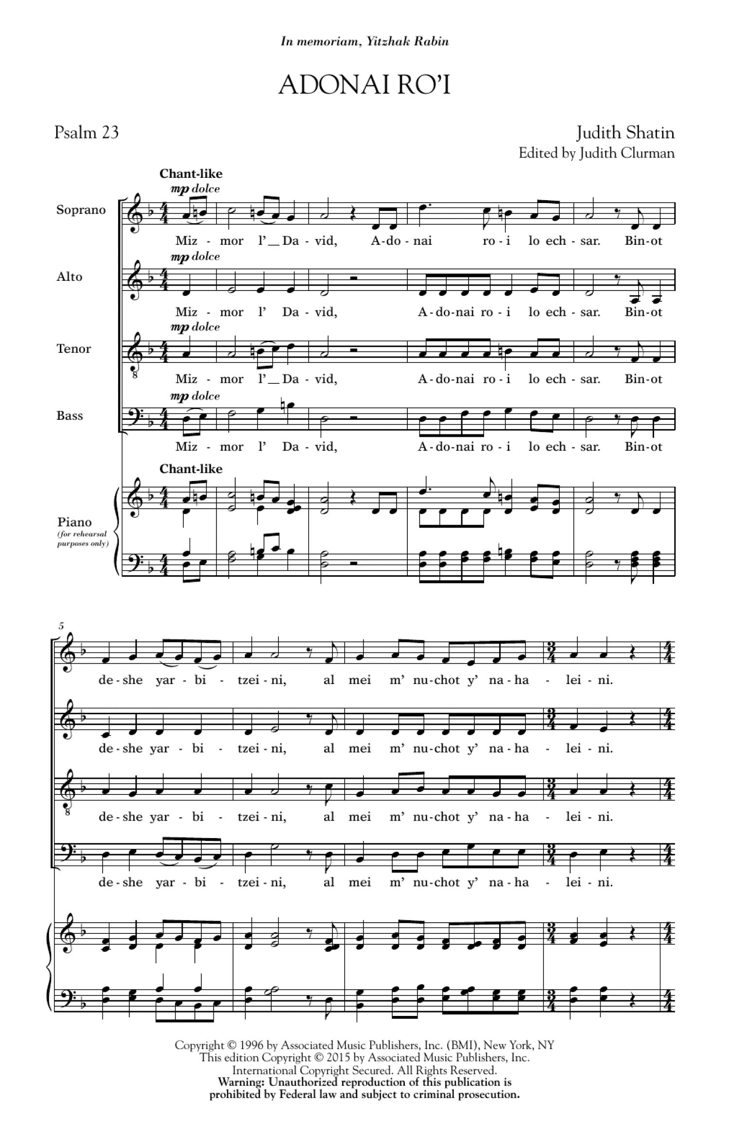 Adonai Ro'i (SATB Choir)