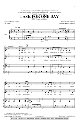 page one of I Ask For One Day (SSA Choir)