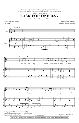 page one of I Ask For One Day (Unison Choir)