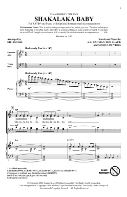 page one of Shakalaka Baby (from Bombay Dreams) (SATB Choir)