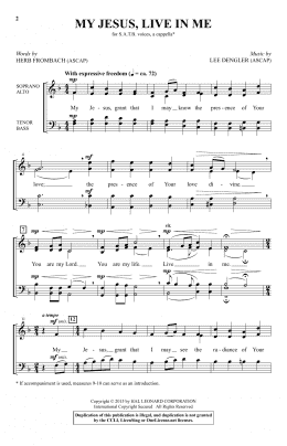 page one of My Jesus, Live In Me (SATB Choir)