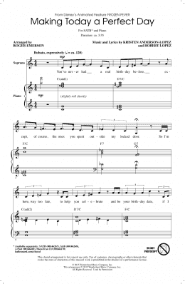 page one of Making Today A Perfect Day (from Frozen Fever) (arr. Roger Emerson) (SATB Choir)
