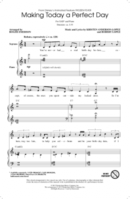 page one of Making Today A Perfect Day (from Frozen Fever) (arr. Roger Emerson) (SAB Choir)