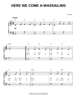 page one of Here We Come A-Wassailing (Very Easy Piano)