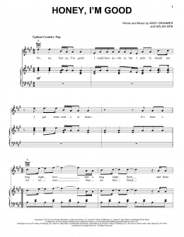 page one of Honey, I'm Good (Piano, Vocal & Guitar Chords (Right-Hand Melody))