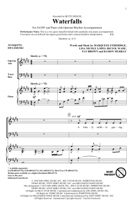 page one of Waterfalls (SATB Choir)