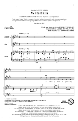 page one of Waterfalls (SSA Choir)