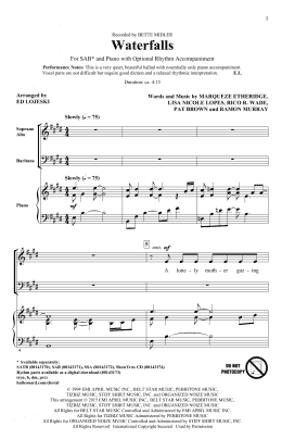 page one of Waterfalls (SAB Choir)