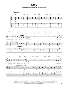 page one of Stay (Solo Guitar Tab)