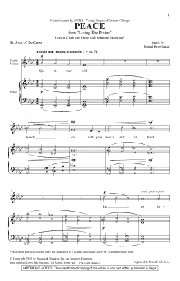 page one of Peace (Unison Choir)
