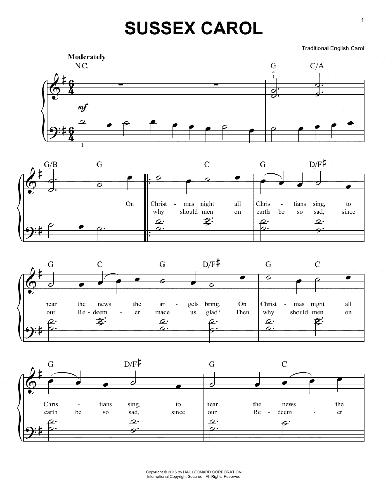Sussex Carol (Easy Piano)