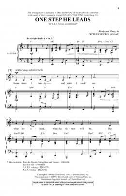 page one of One Step He Leads (SAB Choir)