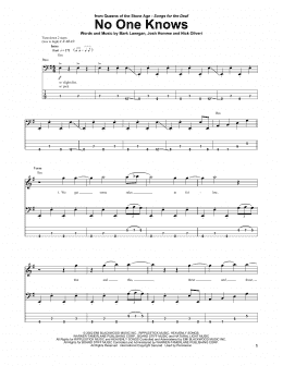 page one of No One Knows (Bass Guitar Tab)