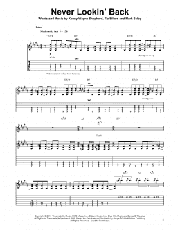page one of Never Lookin' Back (Guitar Tab (Single Guitar))