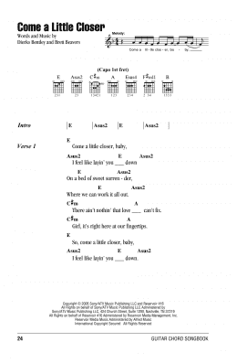 page one of Come A Little Closer (Guitar Chords/Lyrics)
