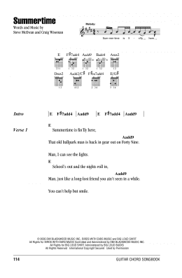 page one of Summertime (Guitar Chords/Lyrics)
