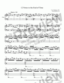 page one of 12 Notes to the End of Time (Piano Solo)