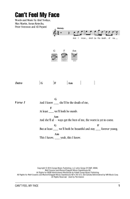 page one of Can't Feel My Face (Guitar Chords/Lyrics)