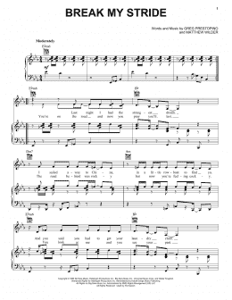 page one of Break My Stride (Piano, Vocal & Guitar Chords (Right-Hand Melody))