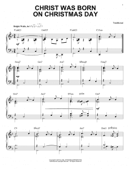 page one of Christ Was Born On Christmas Day [Jazz version] (arr. Brent Edstrom) (Piano Solo)