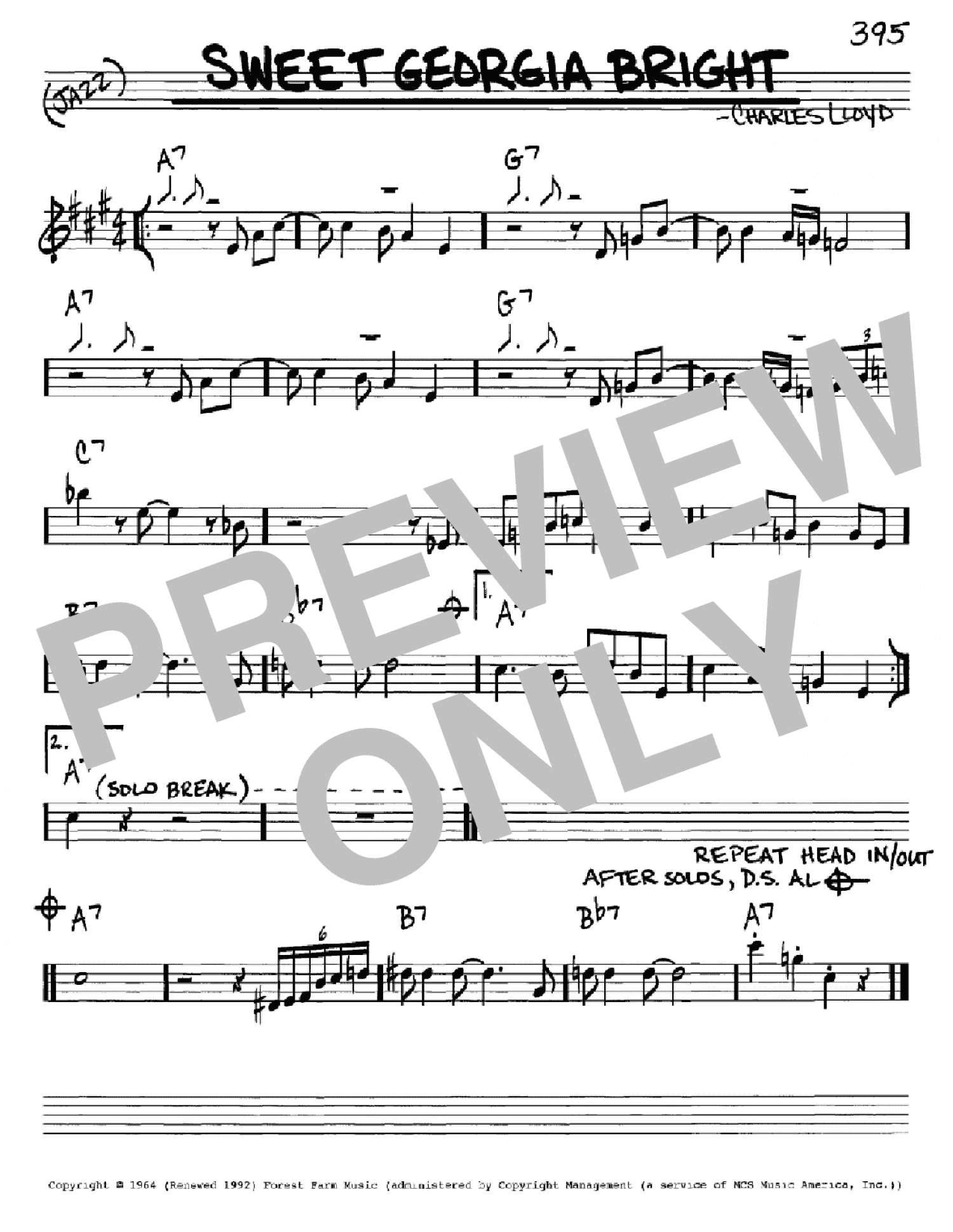 Sweet Georgia Bright (Real Book – Melody & Chords – Eb Instruments)