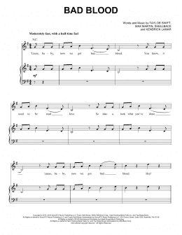 page one of Bad Blood (Piano, Vocal & Guitar Chords (Right-Hand Melody))