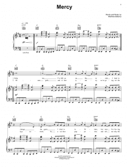 page one of Mercy (Piano, Vocal & Guitar Chords (Right-Hand Melody))