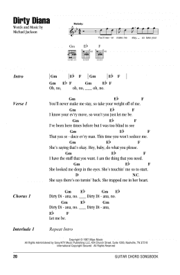 page one of Dirty Diana (Guitar Chords/Lyrics)