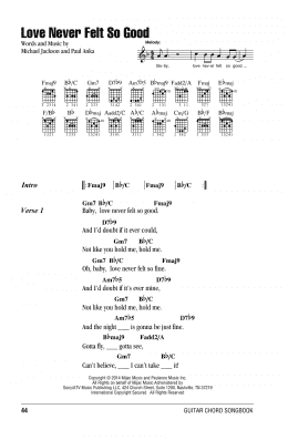 page one of Love Never Felt So Good (Guitar Chords/Lyrics)