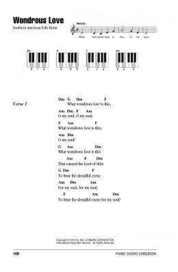 page one of Wondrous Love (Piano Chords/Lyrics)