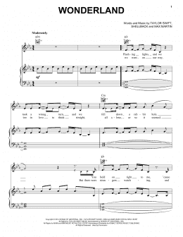 page one of Wonderland (Piano, Vocal & Guitar Chords (Right-Hand Melody))
