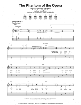 page one of The Phantom Of The Opera (Easy Guitar Tab)