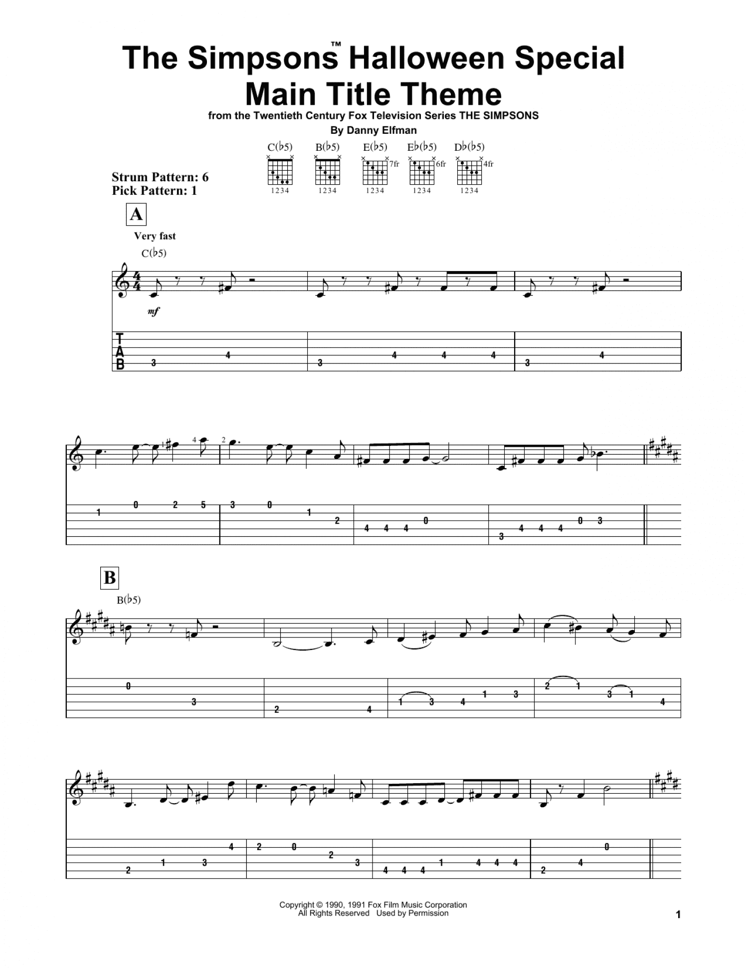 The Simpsons Halloween Special Main Title Theme (Easy Guitar Tab)