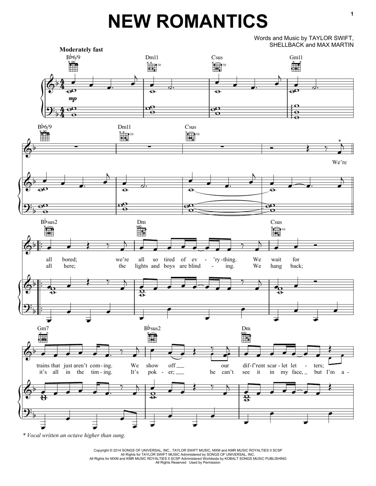 New Romantics (Piano, Vocal & Guitar Chords (Right-Hand Melody))