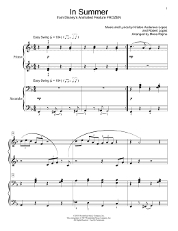 page one of In Summer (from Frozen) (arr. Mona Rejino) (Piano Duet)