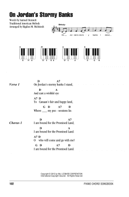 page one of On Jordan's Stormy Banks (Piano Chords/Lyrics)