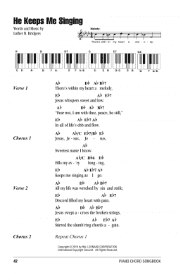 page one of He Keeps Me Singing (Piano Chords/Lyrics)