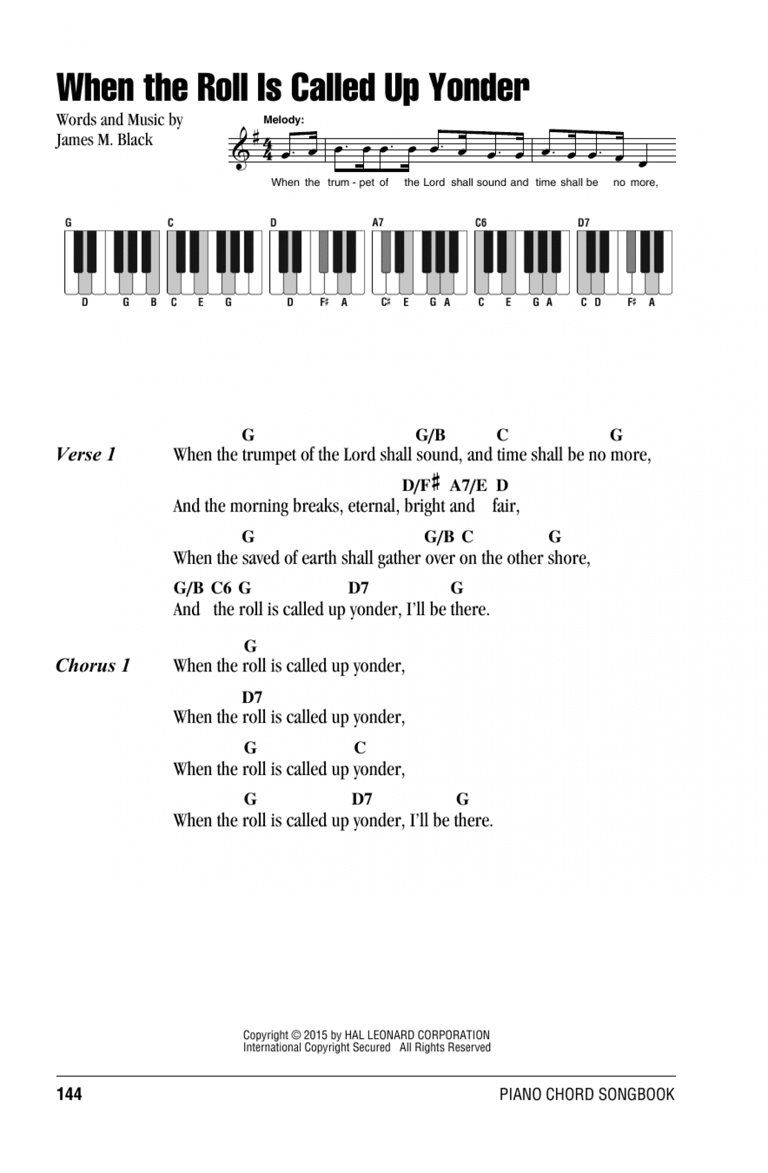 When The Roll Is Called Up Yonder (Piano Chords/Lyrics)